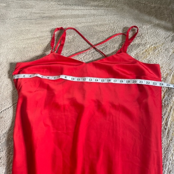 ELOQUII SEXXXY red satin fringe asymmetrical fringe midi slip dress 20 - Picture 6 of 9